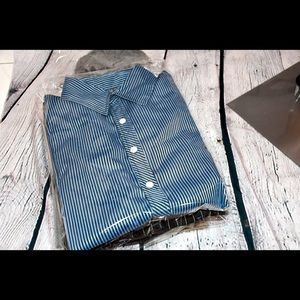 Finejo Blue Black Striped Long Sleeve Buttoned Shirt Mens
